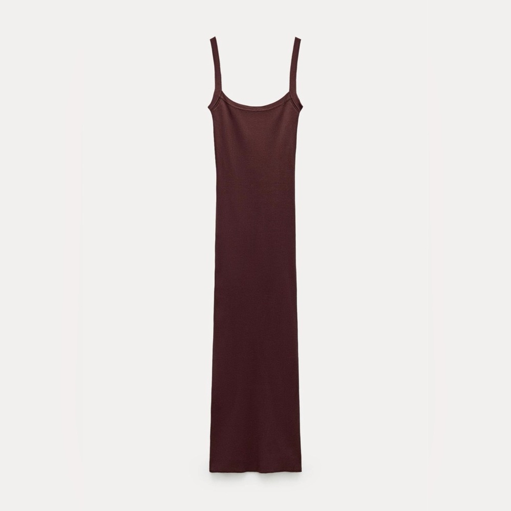 Zara | brown open back knit midi dress